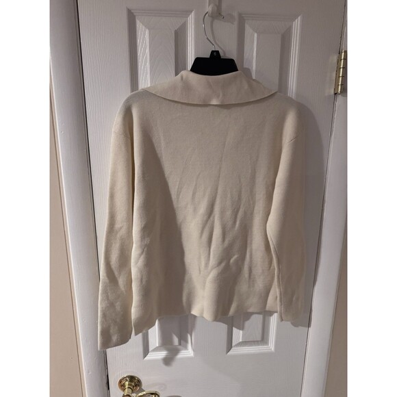Talbots Sweater  Ivory Johnny Collar V-neck Classic Preppy Nautical S Wool Blend - Picture 7 of 10